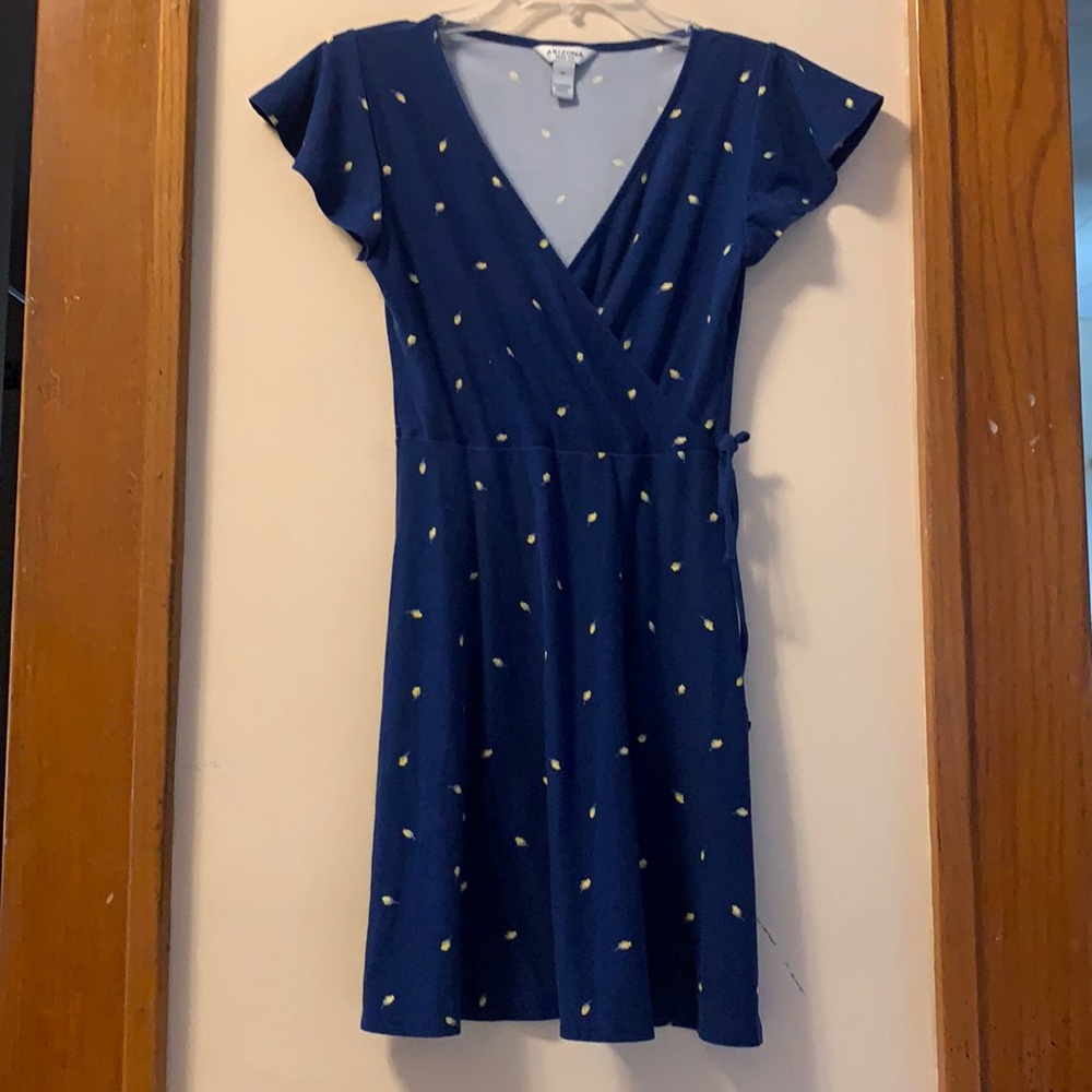 navy blue floral wrap dress